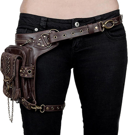 JMEDIC Medieval Belt Bag - Waist Leg Bag Fanny Pack PU Leather | Waterproof Steampunk Pouch, Fashion Gothic Fanny Pack for Travel, Hiking, Girls, Women, Men
