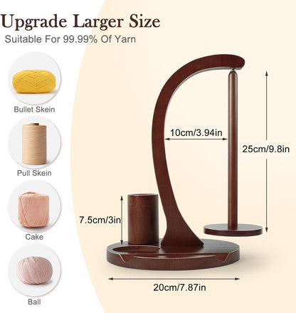 Crochet Yarn Holder, Yarn Spinner for Crocheting with Phone Stand & Crochet Accessories Storage, Crochet Gift for Knitting Lovers (Brown)