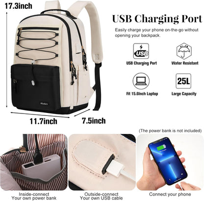 WINDARS School Backpack for Teens Girls, Aesthetic College Backpack Large Bookbag for Women Students Fashion 15.6 Inch Laptop Bag for Work Travel (Khaki Beige)