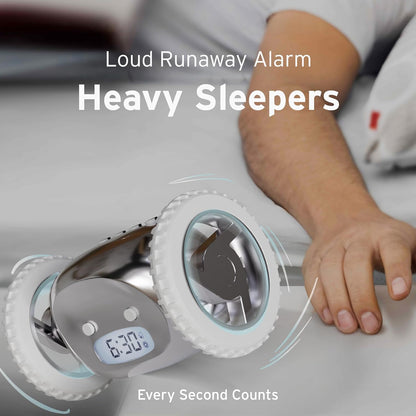 CLOCKY Extra Super Loud Alarm Clock for Heavy Sleepers Adults Kids Teens Bedroom, Move Jump Roll Run Away Easy to Set Smart Digital Alarm Clock Funny Gag Gift (Chrome)
