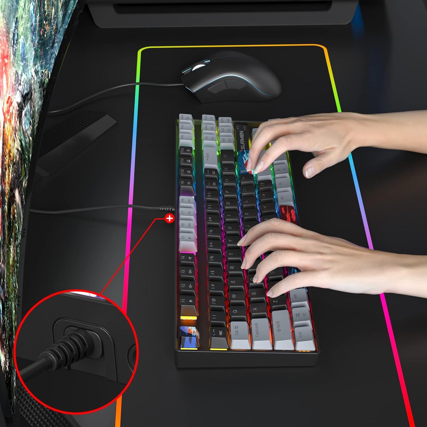 Owpkeenthy Full Size Green Mechanical Gaming Keyboard with Number Pad, Wired 100% Office NKRO Keyboard RGB Backlit 104 Keys with Red Switch for PC Gamer (104 Matcha)