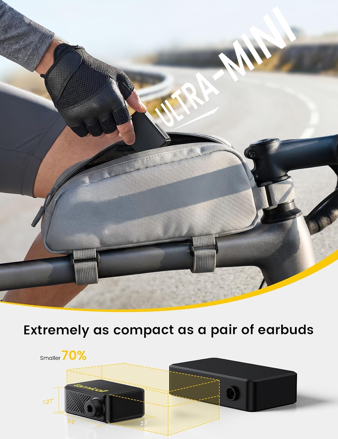 Ultra Mini Bike Pump Tire Inflator - Lamicall [5oz Ultra-Light][ 120 PSI] Portable Pump, 24 L/Min Inflation Speed, Auto Stop Tire Inflator with Guage for All Road Bike, Mountain Bike, E-Bike, Scooter