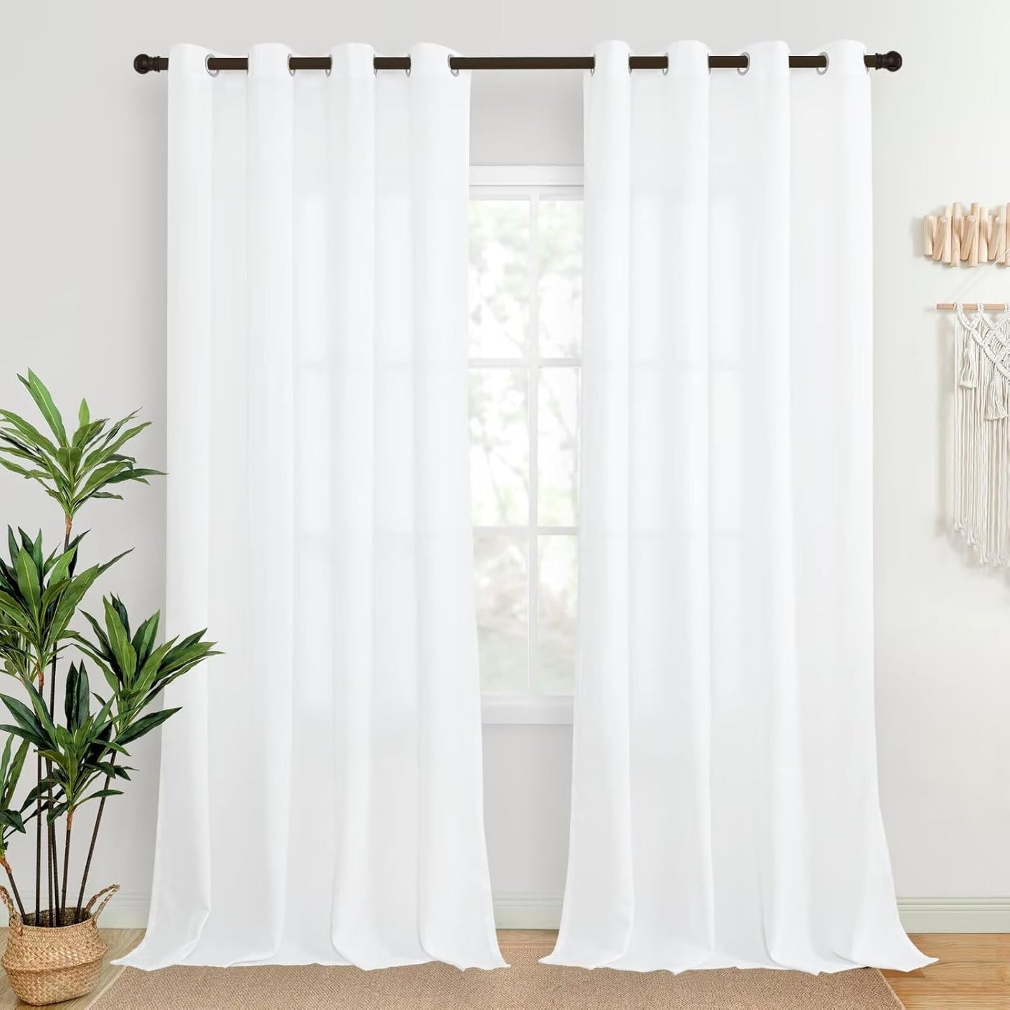 YoungsTex Natural Linen Curtains 84 Inch Long for Living Room Bedroom Grommet Top Light Filtering Privacy Linen Textured Window Semi Sheer Drapes, 2 Panels, 52x84 Inch, Natural