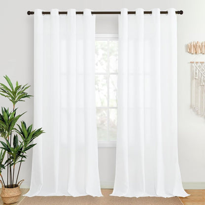 YoungsTex Natural Linen Curtains 84 Inch Long for Living Room Bedroom Grommet Top Light Filtering Privacy Linen Textured Window Semi Sheer Drapes, 2 Panels, 52x84 Inch, Natural