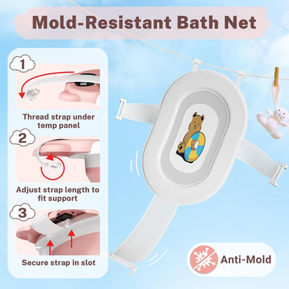 AVIDOR Baby Bathtub, Collapsible Baby Tub for Newborn to Toddler 0-18 Months, Foldable Infant Bathtub with Bath Net, Bear Grey