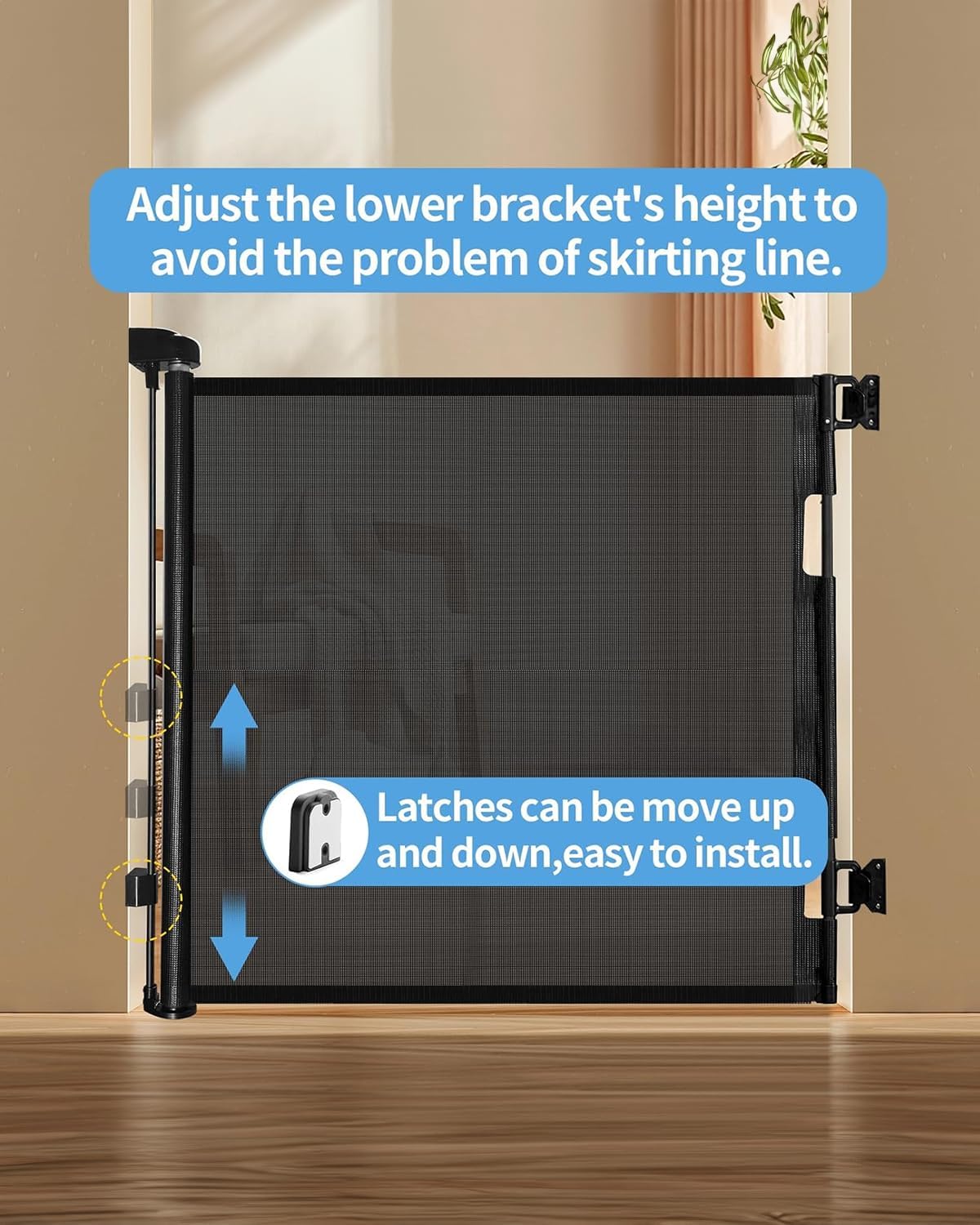 Retractable Baby Gate,Mesh Baby Gate or Mesh Dog Gate,33.6" Tall,Extends up to 55" Wide,Child Safety Gate for Doorways, Stairs, Hallways, Indoor/Outdoor (Black 33.6"x55")