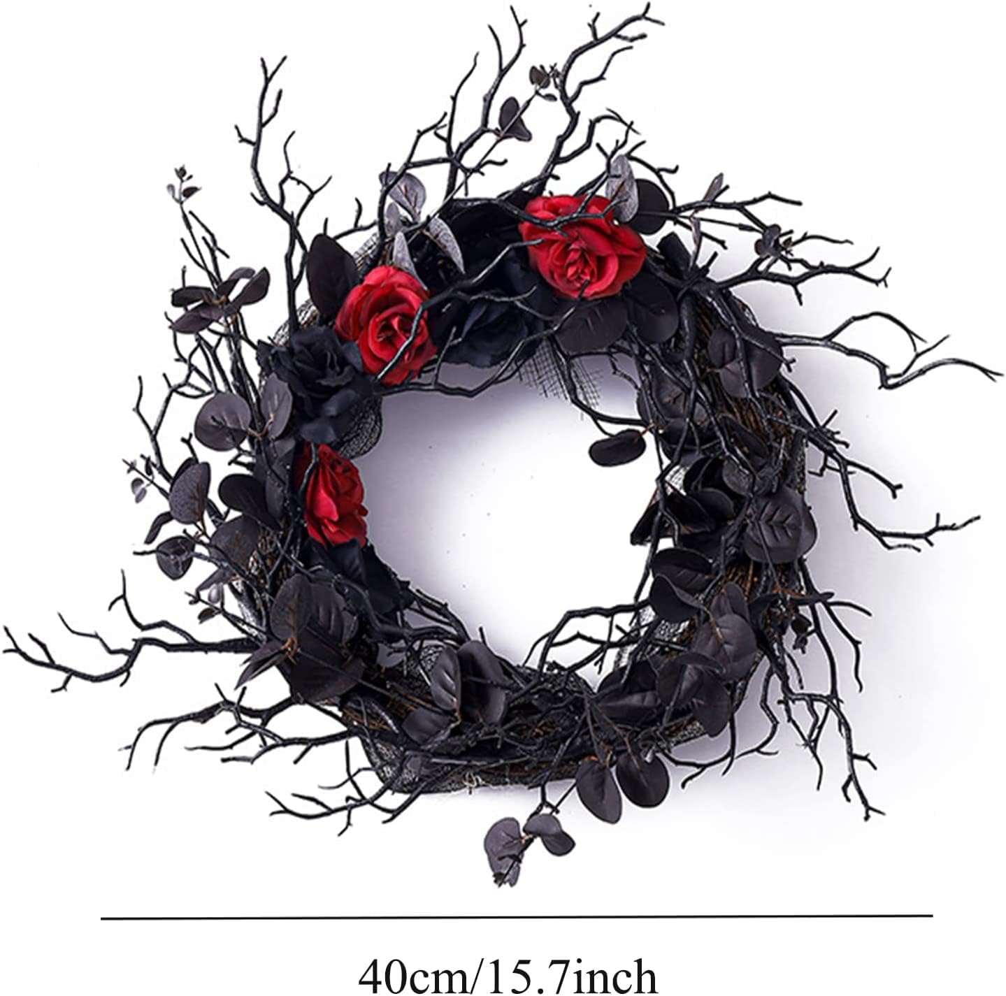 zzhugyin Black Halloween Door Wreath,Halloween Wreath for Front Door Artificial Black Eucalyptus Twig Wreath, Halloween Party Decorations Halloween Ornament