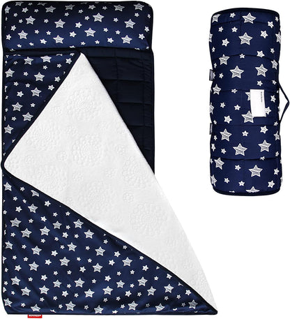 Toddler Nap Mat with Pillow and Fleece Minky Blanket, Kids Sleeping Bag Lightweight and Soft Perfect for Kids Preschool, Daycare, Travel Sleeping Bag Boys and Girls, Fit Standard Cot