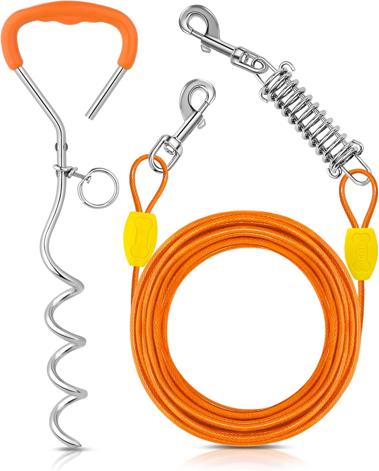 Petbobi Dog Tie-Out Cable and Stake - 30ft Heavy Duty Cable with Spring, No Tangle, 16in Ground Stake, Ideal for Yard, Camping and Beach, Suitable for Small Medium Large Dogs Up to 120 lbs, Blue