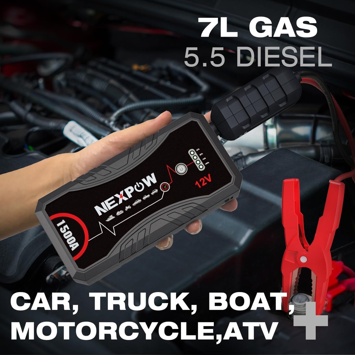 NEXPOW Car Jump Starter,Car Battery Jump Starter Pack 1500A Peak Q10S for Up to 7.0L Gas and 5.5L Diesel Engine12V Auto Battery Booster,Jumper Cables,Portable Lithium Jump Box with LED Light/USB QC3.0