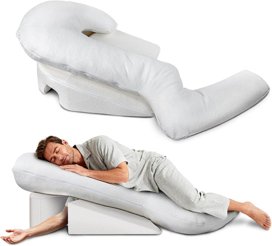 SAHEYER Side Sleeper Pillows with Arm Hole, Shoulder Relief Wedge and Body Pillow System for Adults, Shredded Memory Foam Long Pillow for Shoulder Pain, Acid Reflux and GERD,Large Size(5'10 Within)