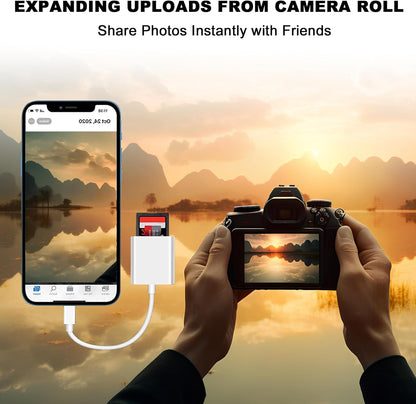 Lightning to Sd Card Reader for iPhone Camera, [Apple MFi Certified] Dual Card Slot Memory Card Readers Supports SD and TF Card, Plug and Play Sd Card Adapter Compatible with iPhone