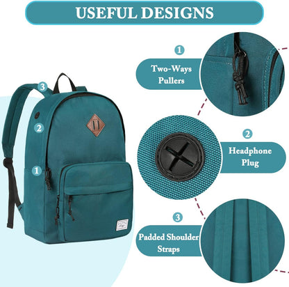 School Backpack, Kasqo 15.6 Inch Classic Lightweight Water-Resistant Backpack for Men Women Teens Girls Boys Kids to School, College, Travel, Work, Black