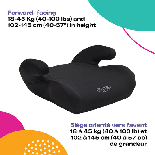 Cosco Kids Topside Lightweight Backless Belt-Positioning Booster Car Seat, Washable Cover, Black