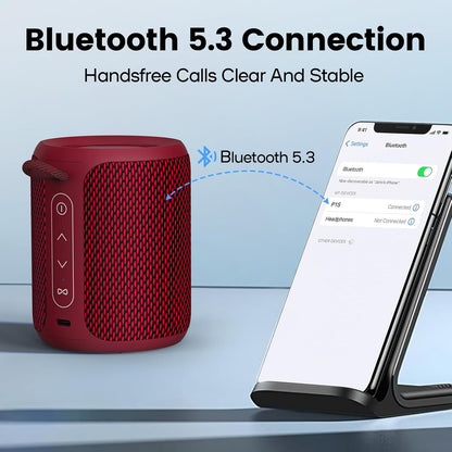Deeyaple Portable Bluetooth Speaker, IP67 Waterproof Mini Bluetooth Speaker Wireless V5.3 with Stereo Sound,All Day,TWS Pairing,LED Light,Gift for him/her (Black)