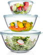 Luvan High Borosilicate Glass Mixing Salad Bowls with Lids Set of 3 (4.5QT,2.7QT,1.1QT),Large Kitchen Nesting Bowls, Great for Food Storage, Cooking, Baking, Prepping,Dishwasher and Microwave Safe