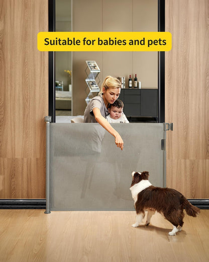 DEAR LOV Retractable Baby Gate, 33" Tall, Extends up to 71" Wide,Safety Mesh Baby Gate or Dog Gate for Doorways,Stairs,Hallways.Extra Wide Gate,Indoor/Outdoor(33"x71",Grey)