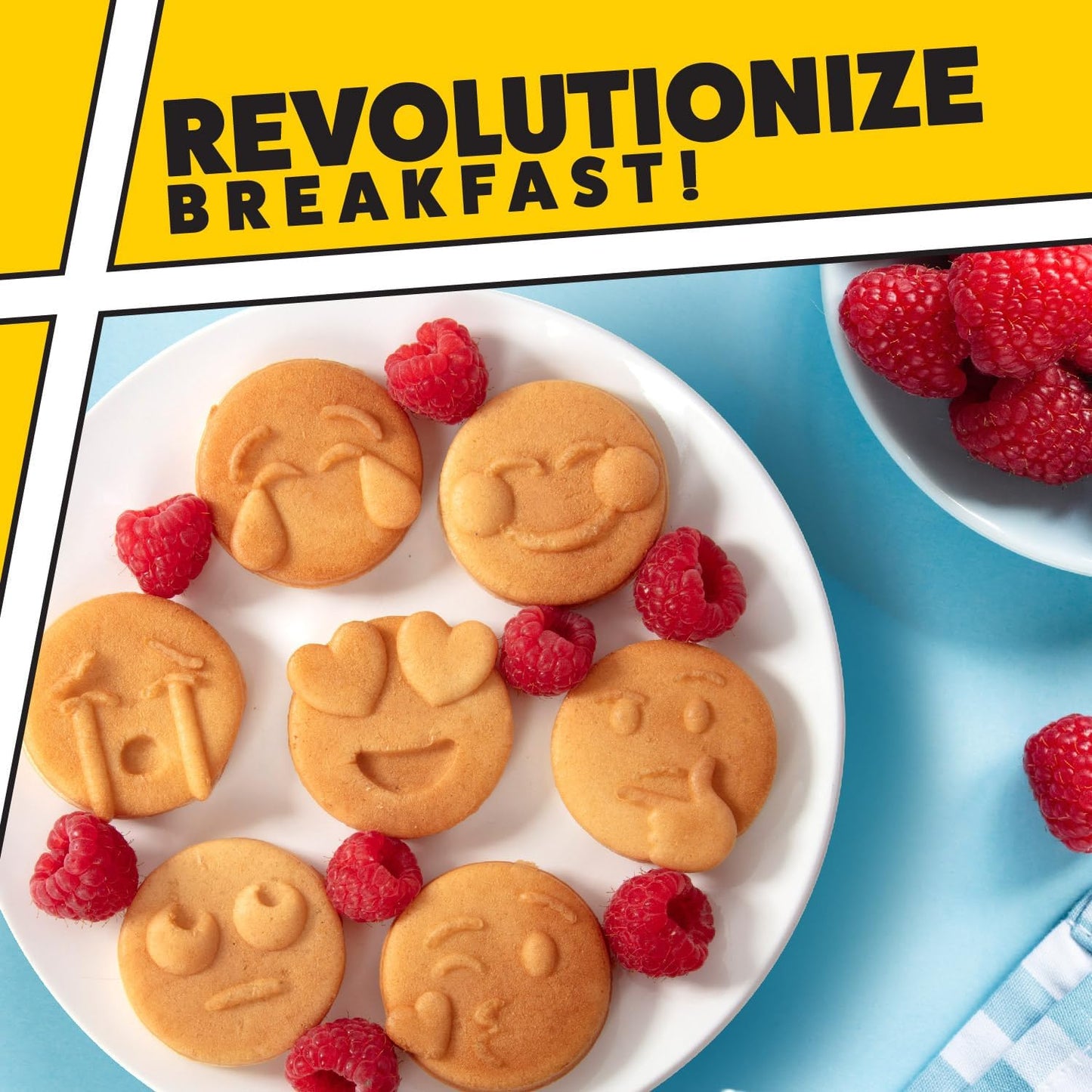 Mini Emojis Waffle Maker - Create 7 Adorable Emoji Waffles or Pancakes with Electric Non Stick Waffler Iron - Featuring a Kiss Face, Heart Eyes, Smile Expressions & More - Fun for Kids