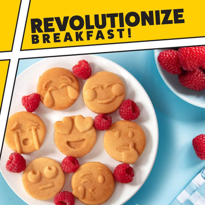 Mini Emojis Waffle Maker - Create 7 Adorable Emoji Waffles or Pancakes with Electric Non Stick Waffler Iron - Featuring a Kiss Face, Heart Eyes, Smile Expressions & More - Fun for Kids