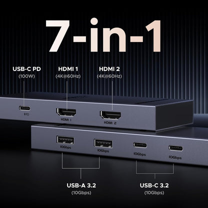 UGREEN Docking Station, Revodok Pro 207 USB C Hub (7 in 1) with Dual 4k HDMI, 2*USB A&C 10Gbps Date Transfers, PD 100W, USB C Dock for ThinkPad, iPad Pro, XPS, HP Laptopsand More