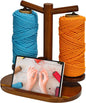 Wooden Yarn Holder for Crocheting and Knitting (Brown) | Upgraded Magnetic Rotating Spinner with 2 Spindles, Ideal Gift for Craft Enthusiasts