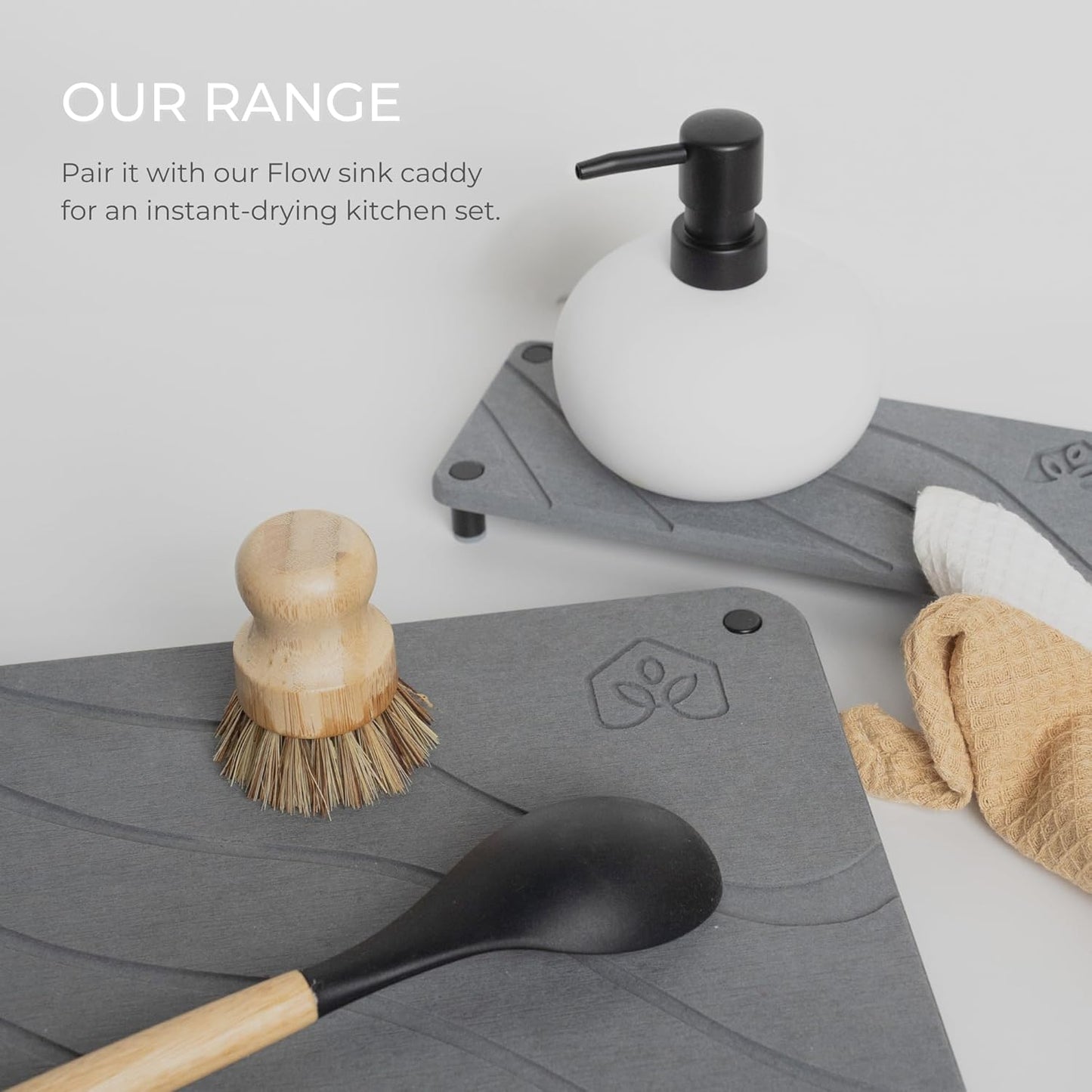 Natureva Home - Stone Dish Drying Mat | Super Absorbent, Quick Dry | Diatomite Mats for Kitchen Counter | Made of Natural Diatomaceous Earth | Absorbing Water Instantly | Design Tide | Colour Graphite