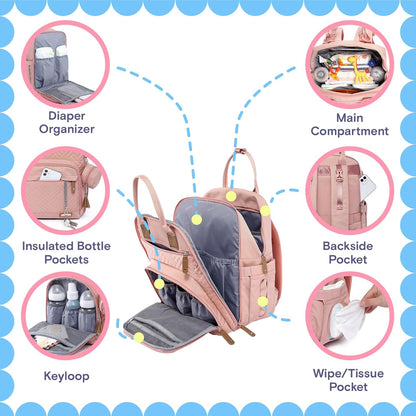 Diaper Bag Backpack, iniuniu Large Baby Bags with Diaper Pouch, Washable Changing Pad, Pacifier Case and Stroller Straps