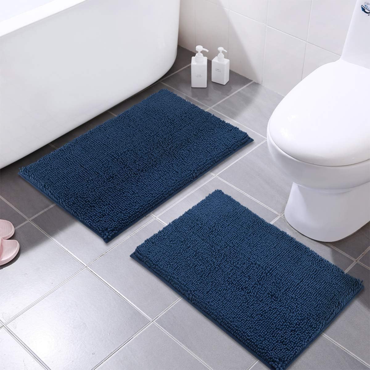 Soft Plush Chenille Bathroom Rug, Absorbent Microfiber Bath Mat, Machine Washable, Non-Slip Grip, Quick-Dry, Thick Shag Carpet Great for Bath, Shower Floor, Bedroom, or Door Mat (Beige, 17x24)