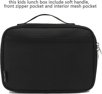 FlowFly Kids Lunch Box Insulated Soft Bag Mini Cooler Back to School Thermal Meal Tote Kit for Girls, Boys, Black