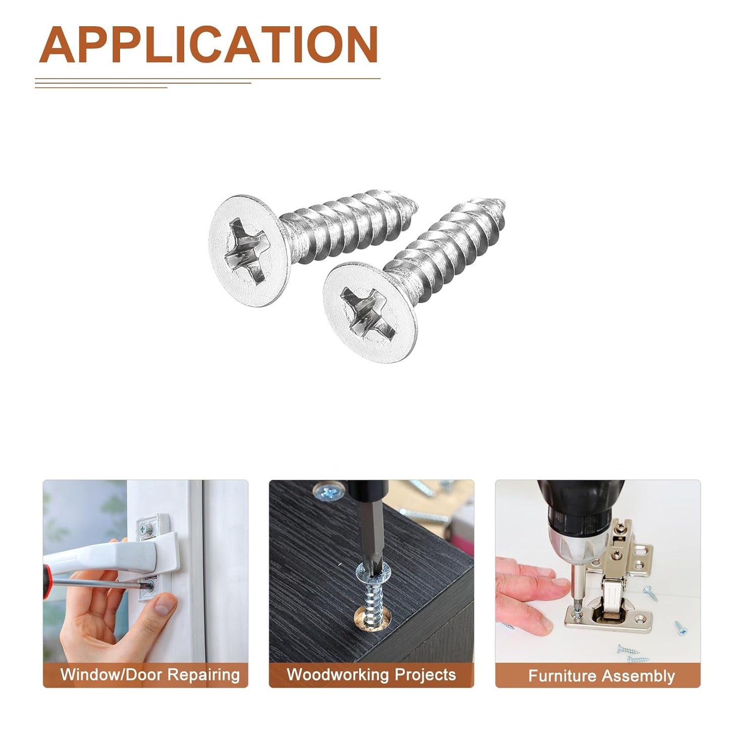 DTGN 100Pcs #6x1/2 Flat Head Wood Screws, 304 Stainless Steel Phillips Self Tapping Screws - Good for Woodworking, Furniture - Silver