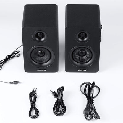 Sanyun SW208 3" Active Bluetooth 5.0 Bookshelf Speakers – 60W Carbon Fiber Speaker Unit - Built-in 24bit DAC - Dynamic 3D Surround Sound – 2.0 Computer PC Monitor Gaming Speakers (Pair, White)