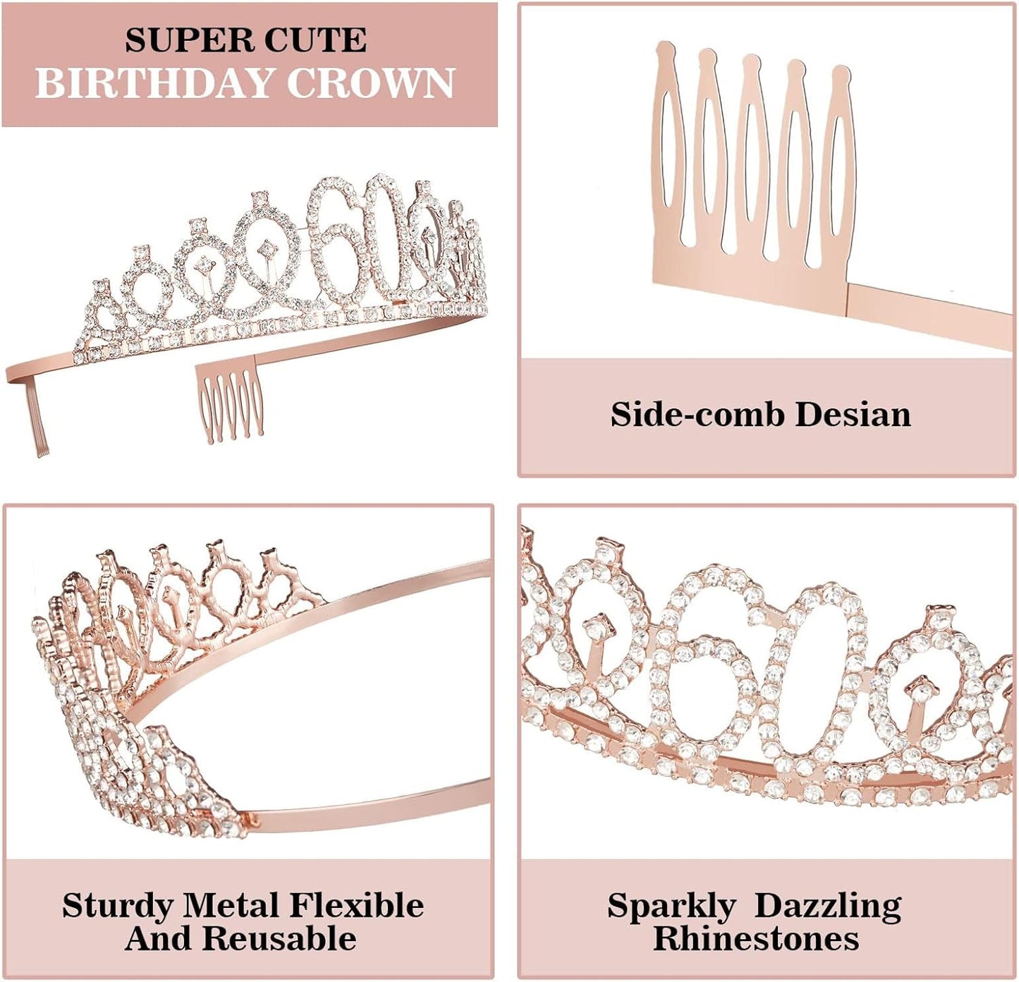 65th Birthday Decorations for Women, Including 65th Birthday Sash and Crown, Cake Topper and Candles, Number Balloons Rose Gold, 65 Year Old Gifts for Women