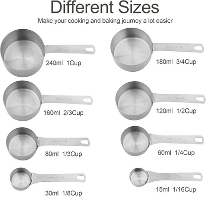 Smithcraft Measuring Cup Set of 8 Stainless Steel Measuring Cups18/8(304) Steel Material Heavy Duty 8 Measuring Cups and 1 Ring Set of 9