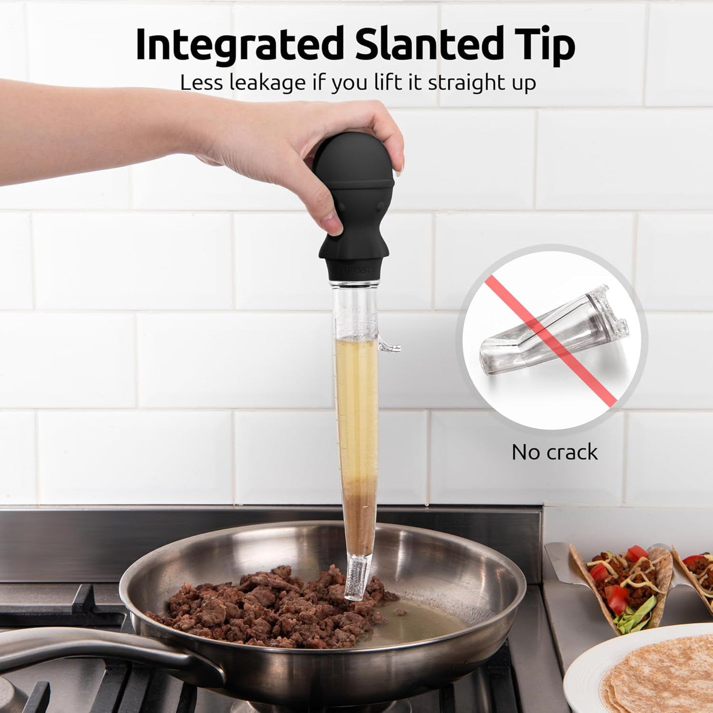 U-Taste 1.5oz Angled Turkey Baster - 228.2ºF Heat Resistant Food Grade Silicone Large Octopus Bulb Baster Set with Cleaning Brush for Cooking Basting Meat Poultry Beef Chicken (Black)