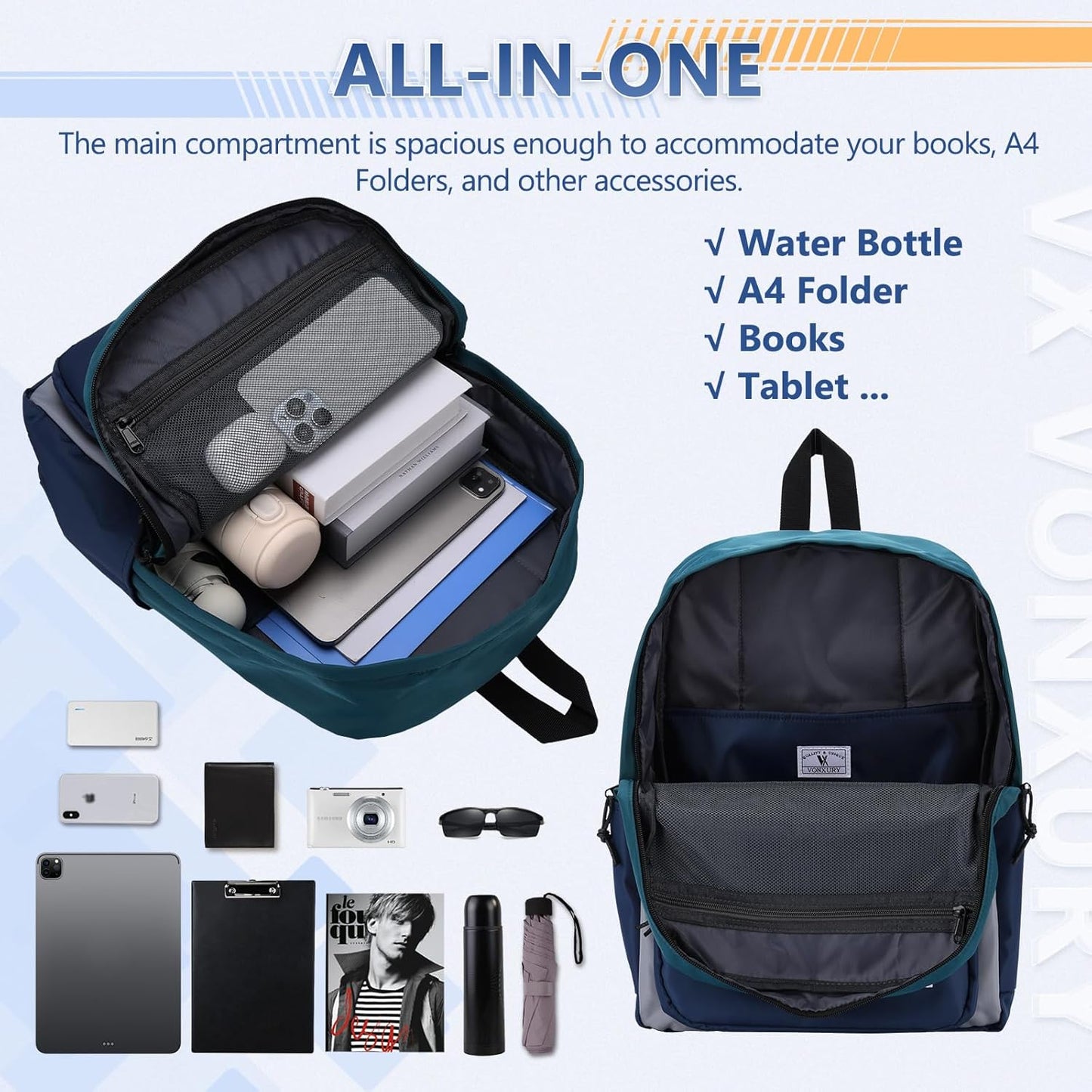 School Backpack for Kids,Lightweight Water Resistant Work Travel Backpack for Women Men Teens VONXURY