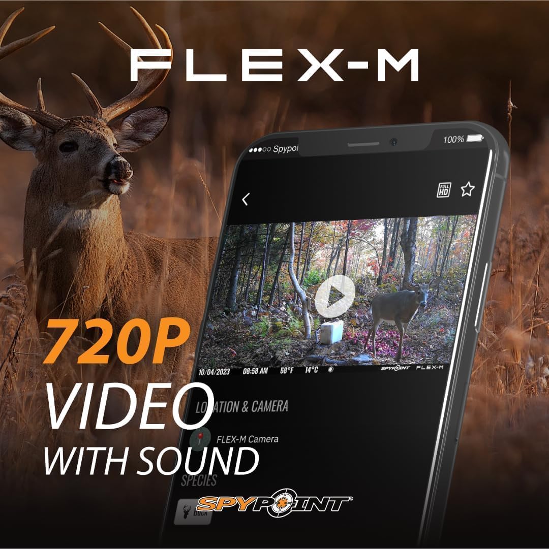 SPYPOINT Flex-M Cellular Trail Camera - Best Value in Hunting Accessories, No WiFi Needed & GPS-Enabled, Hunting Night Vision, IP65 Water-Resistant, 28MP Photos, 720p Videos + Sound (Pack of 1)