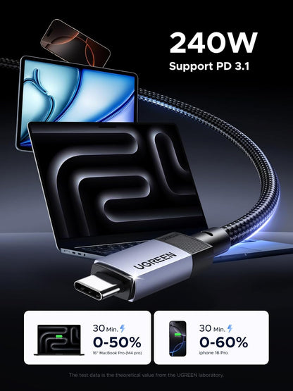 UGREEN 240W USB C Cable Gen2 10Gbps USB 3.2, USB C to USB C Cable 4K 60Hz Video Output Fast Charging Compatible with iPhone 16 15 Pro Max, NVMe SSD, Monitor, Galaxy S25 S24 S23 Ultra, MacBook Pro, 3FT