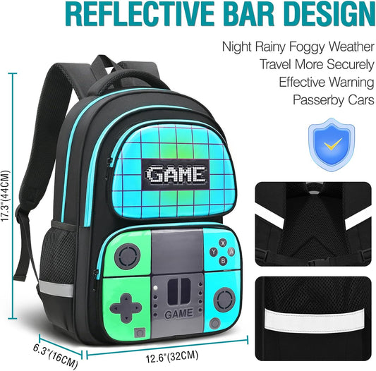 School Backpack for Boys,Gamer Kids Backpack for Elementary Middle School Student Age 6-14,17″ Video Game Bookbag for Laptop - PuriLite