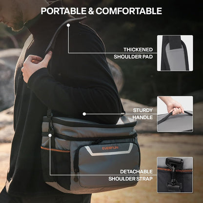 EVERFUN Cooler Bag Insulated Beach Cooler Lunch Bag Box for Men Women Dual Compartments Collapsible Waterproof Leak-Proof for Travel Work Picnic