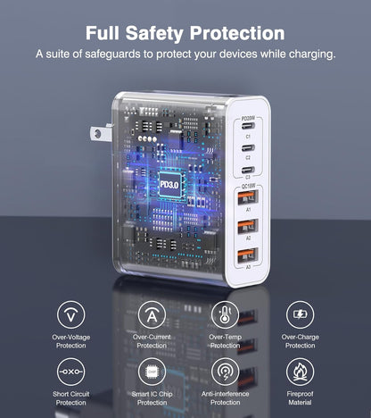 USB C Wall Charger, 100W 6-Port PD Fast USB C Charging Block,3USB C+3USB A Charging Station Hub Block Power Strip Type C Cube Brick for iPhone 16/15/14/13/12/11/Pro Max Samsung Tablet