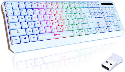 KLIM  Chroma Wireless Gaming Keyboard RGB New - Long-Lasting Rechargeable Battery - Quick and Quiet Typing - Water Resistant Backlit Wireless Keyboard for PC PS5 PS4 Mac - Black