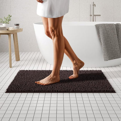 Soft Plush Chenille Bathroom Rug, Absorbent Microfiber Bath Mat, Machine Washable, Non-Slip Grip, Quick-Dry, Thick Shag Carpet Great for Bath, Shower Floor, Bedroom, or Door Mat (Beige, 17x24)