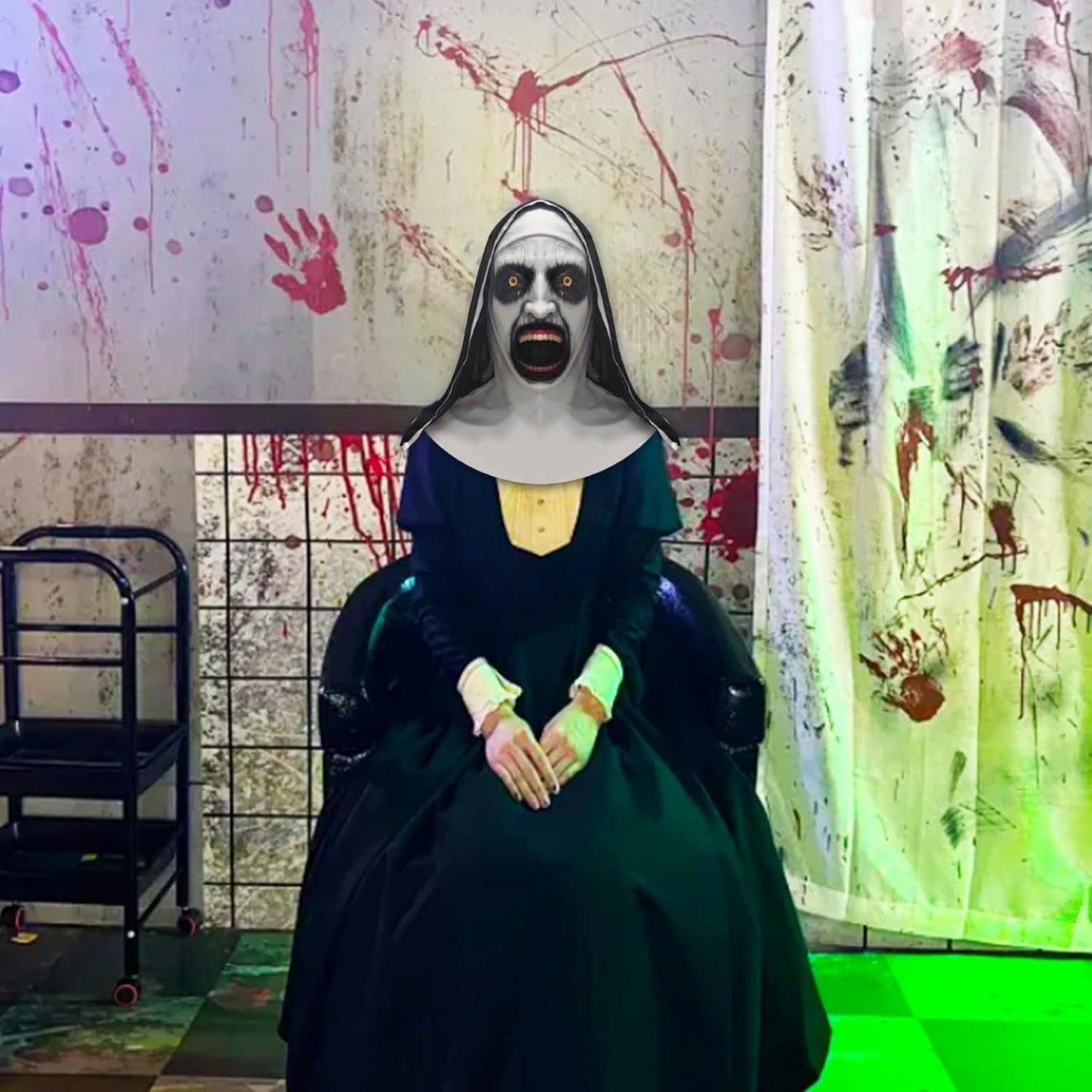 Halloween Mask with Hat Scary Nun Mask Creepy Full Head Realistic Mask Female Ghost Devil Full Head Mask Halloween Cosplay