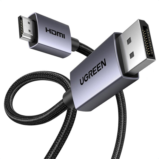 UGREEN 4K DisplayPort to HDMI Cable 1080P@120Hz, DP 1.2 Cord Alu Braided Unidirectional Compatible with Monitor, Desktop, HDTV, Laptop, AMD, NVIDIA, 6FT