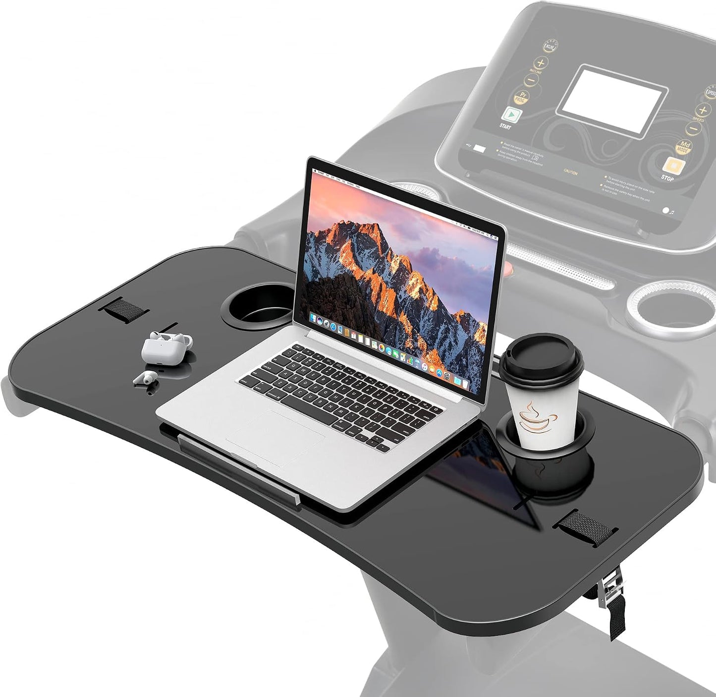 Universal Treadmill Desk Attachment Laptop Holder Ergonomic Platform Tray with Cup Tablet Holder Cooling Holes Provide Good Ventilation, Laptop Stand for Treadmill (Black)