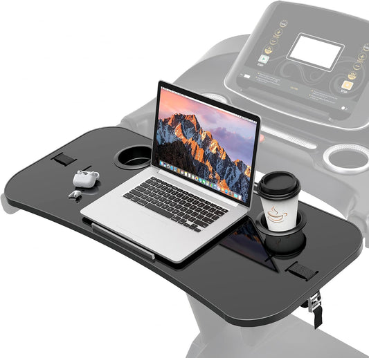 Universal Treadmill Desk Attachment Laptop Holder Ergonomic Platform Tray with Cup Tablet Holder Cooling Holes Provide Good Ventilation, Laptop Stand for Treadmill (Black)