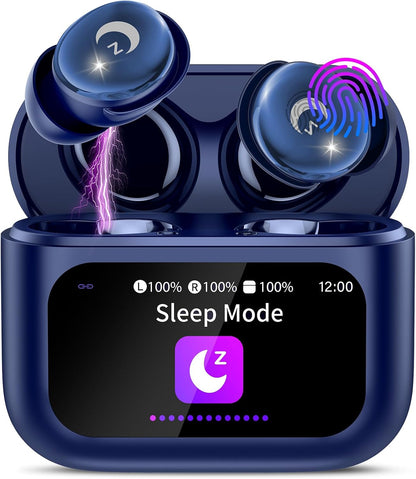 VEKJ Sleep Earbuds, Bluetooth 5.4 Mini Wireless Ear Euds with Multifunctional Touch Screen, 48H Bass Stereo Headphones with Sleep Mode/5 EQ Modes/ENC Noise Cancelling, IPX7 Earphones for iOS Android