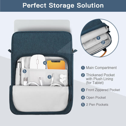 MoKo 13.3-14 Inch Laptop Sleeve Bag Fits MacBook Pro M3/M2 14" 2023, MacBook Pro 13" M2, New MacBook Air 13.6" M3/M2 2024/2022,Tab S8 Ultra 14.6",Handle Carrying Case with Shoulder Strap, Black & Gray - PuriLite