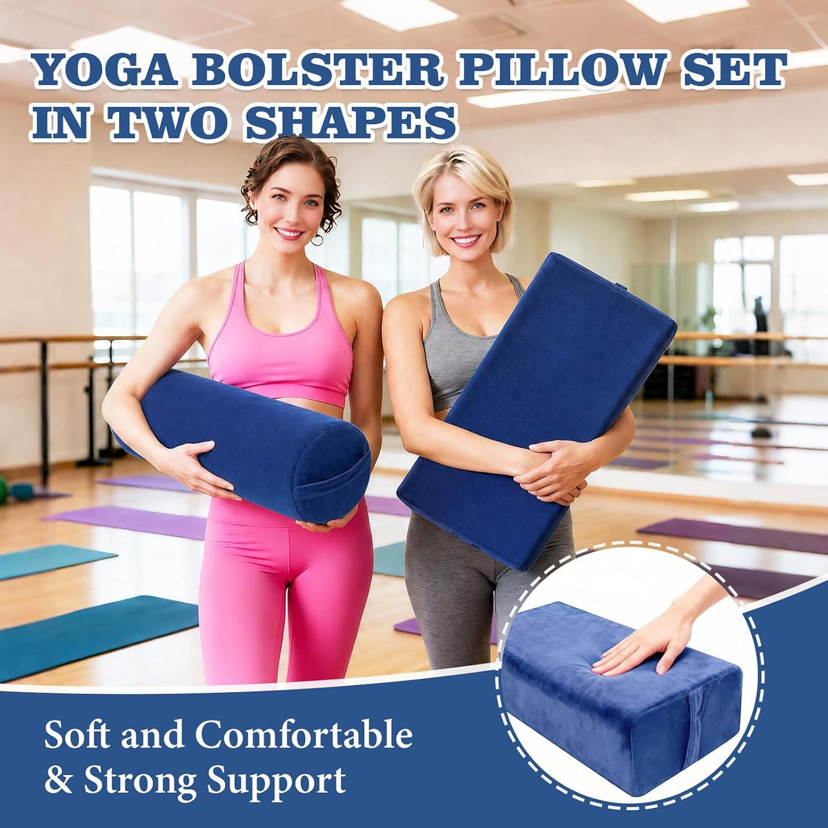 JZHLLA 2 PCS Yoga Bolster Pillow Set with Washable Velvet Cover