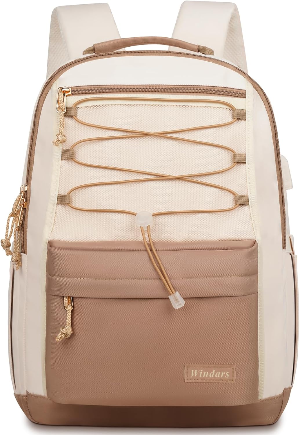 WINDARS School Backpack for Teens Girls, Aesthetic College Backpack Large Bookbag for Women Students Fashion 15.6 Inch Laptop Bag for Work Travel (Khaki Beige)